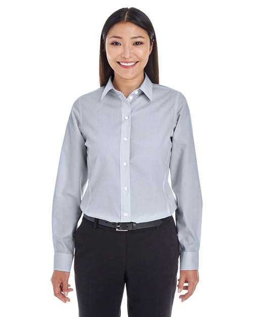Women's Crown Collection® Striped Woven Dress Shirt - - 13428 Navy White 680B2 AB Exclusive Brands CA New ab Devon & Jones DG534W Dress Shirts Long Sleeves New AB S&S Deep Deals Stain Resistant Tops Womens Wovens Wovens & Dress Shirts Wrinkle Free