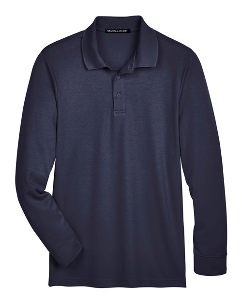 Devon & Jones DG20LT, Men's Tall Crownlux Performance Plaited Long Sleeve Polo, Navy