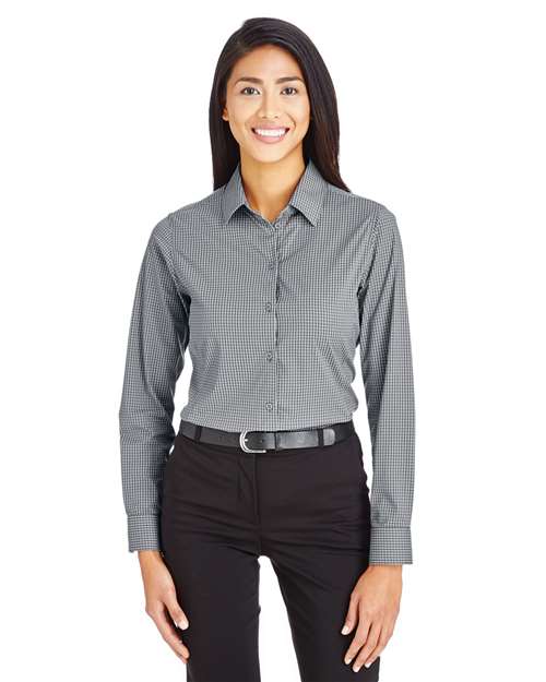 Women's CrownLux Performance® Tonal Mini Check Woven Dress Shirt - - 13432 Graphite 3-3.9 oz 682B2 AB Exclusive Brands CA New ab Devon & Jones DG535W Dress Shirts Long Sleeves New AB Nylon S&S Exclusive Brands Spandex Tops Womens Wovens Wovens & Dress Shirts Yarn Dyed