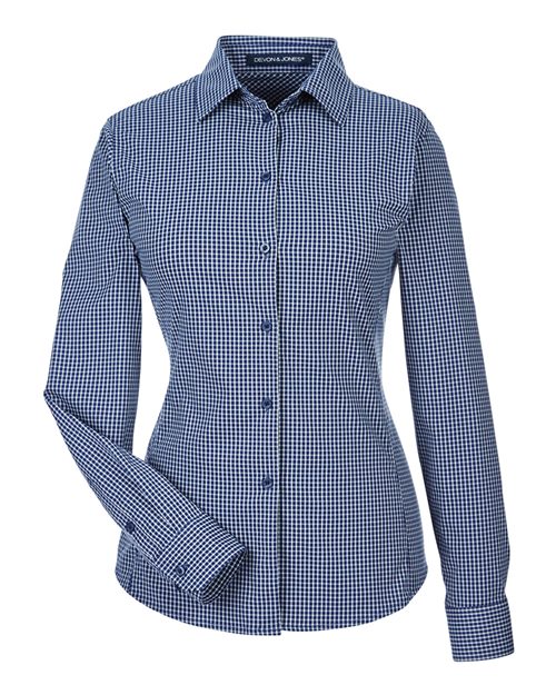 Devon & Jones DG535W, Women's Crownlux Performance Tonal Mini Check Woven Dress Shirt, Navy