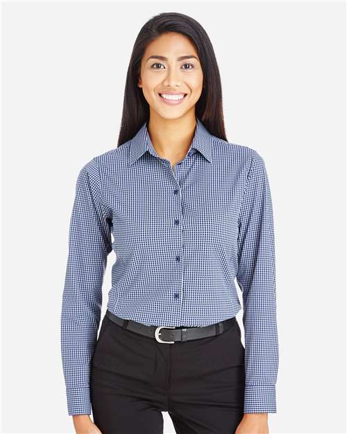 Devon & Jones DG535W, Women's Crownlux Performance Tonal Mini Check Woven Dress Shirt, Navy