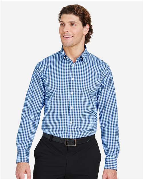 Devon & Jones DG536, Men's Crownlux Performance Gingham Dress Shirt, French Blue/ White