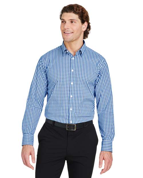 Men's CrownLux Performance® Gingham Dress Shirt - - 13440 French Blue White 3-3.9 oz 683B2 AB Exclusive Brands CA New ab Devon & Jones DG536 Dress Shirts Long Sleeves Mens & Unisex Moisture-Management New AB Nylon S&S Exclusive Brands Spandex Tops Uniforms Wovens Wovens & Dress Shirts Yarn Dyed
