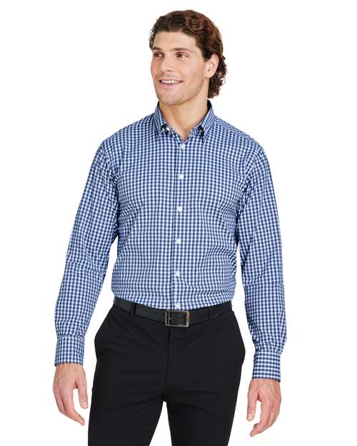 Men's CrownLux Performance® Gingham Dress Shirt - - 13440 Navy White 3-3.9 oz 683B2 AB Exclusive Brands CA New ab Devon & Jones DG536 Dress Shirts Long Sleeves Mens & Unisex Moisture-Management New AB Nylon S&S Exclusive Brands Spandex Tops Uniforms Wovens Wovens & Dress Shirts Yarn Dyed