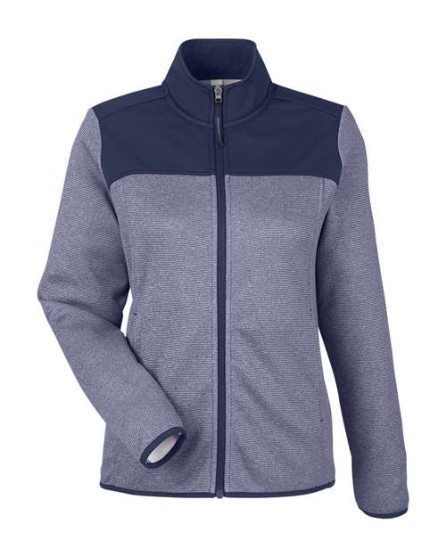 CORE365 CE74W, Women's Venture Heathered Stripe Hybrid Jacket, Classic Navy/ White