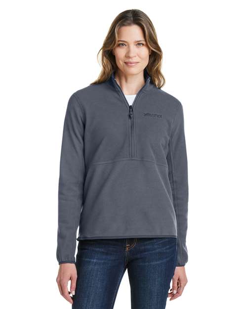 Women's Rocklin Half-Zip Jacket - - 13606 Steel Onyx 676D1 CA New ab Fleece Jackets M12403 Marmot New AB Outerwear Polyester - 100% Pullovers Quarter-Zips Recycled Visible Logos Womens Zips
