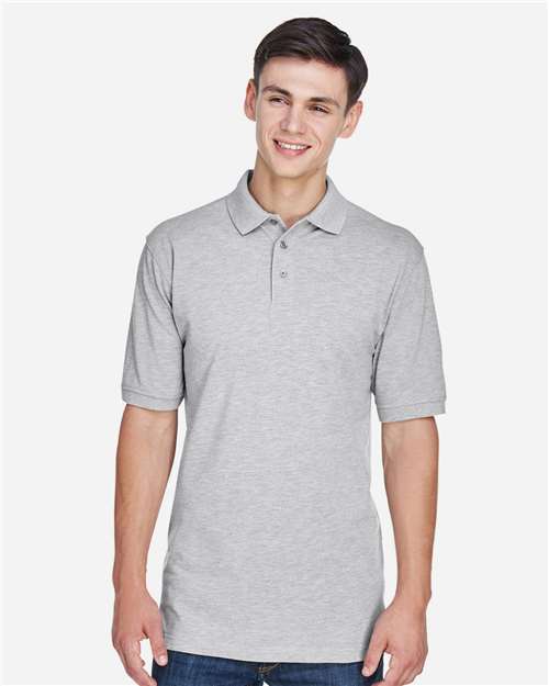 Harriton M265, Men's Easy Blend Polo, Grey Heather