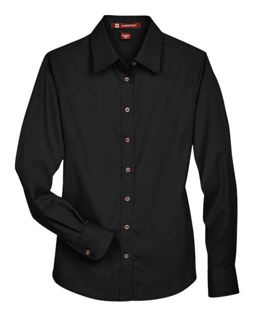 Harriton M500W, Women's Easy Blend Twill Dress Shirt With Stain-release, Black