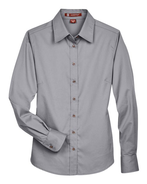 Harriton M500W, Women's Easy Blend Twill Dress Shirt With Stain-release, Dark Grey