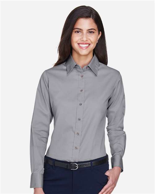 Harriton M500W, Women's Easy Blend Twill Dress Shirt With Stain-release, Dark Grey