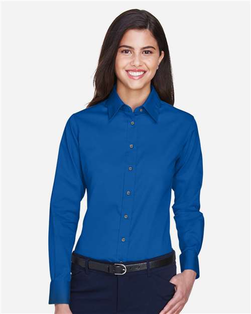 Harriton M500W, Women's Easy Blend Twill Dress Shirt With Stain-release, French Blue