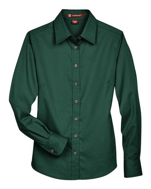 Harriton M500W, Women's Easy Blend Twill Dress Shirt With Stain-release, Hunter