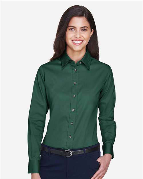 Harriton M500W, Women's Easy Blend Twill Dress Shirt With Stain-release, Hunter