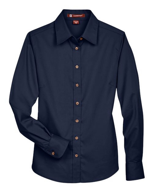 Harriton M500W, Women's Easy Blend Twill Dress Shirt With Stain-release, Navy