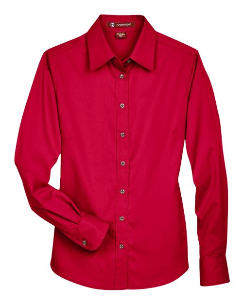 Harriton M500W, Women's Easy Blend Twill Dress Shirt With Stain-release, Red
