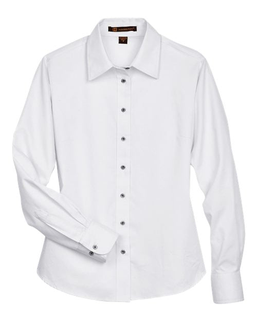 Harriton M500W, Women's Easy Blend Twill Dress Shirt With Stain-release, White