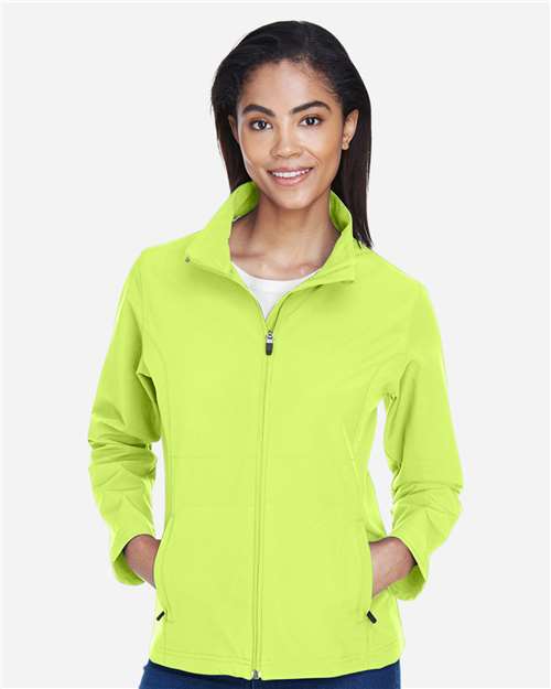 Team 365 TT80W, Women's Leader Soft Shell Jacket, Safety Yellow