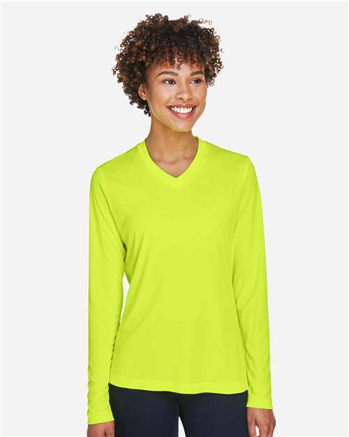 Team 365 TT11WL, Women's Zone Performance Long Sleeve T-shirt, Safety Yellow