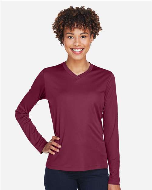 Team 365 TT11WL, Women's Zone Performance Long Sleeve T-shirt, Sport Maroon