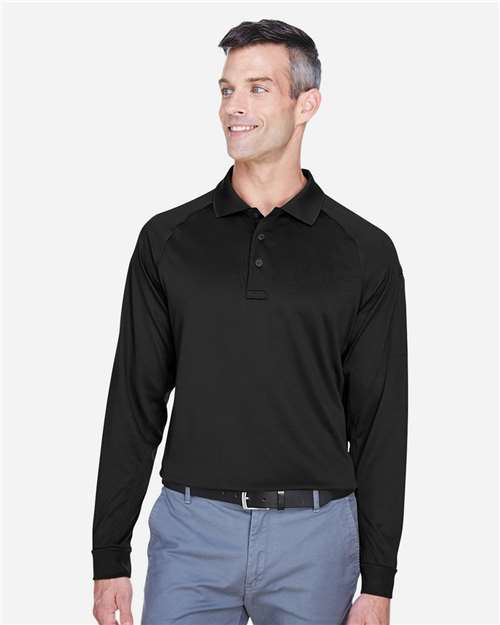 Harriton M211L, Men's Advantage Long Sleeve Tactical Polo, Black