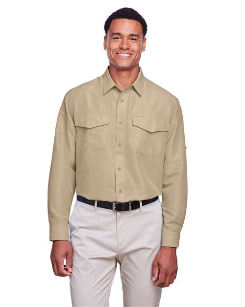 Men's Key West Performance Staff Shirt - - 13857 Khaki 257B9 3-3.9 oz AB Exclusive Brands Antimicrobial CA New ab Dress Shirts Fishing Shirts Harriton Long Sleeves M580L Mens & Unisex Moisture-Management New AB Performance Pockets Polyester - 100% Ripstop S&S Deep Deals S&S Exclusive Brands Sun/UV Protection Tops Wovens Wovens & Dress Shirts
