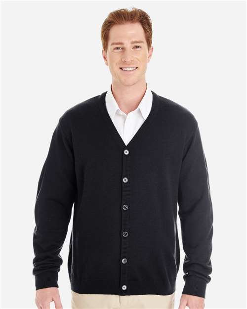Harriton M425, Men's Pilbloc V-neck Button Cardigan Sweater, Black