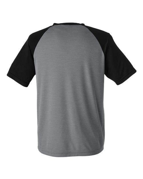 Team 365 TT62, Unisex Zone Colorblock Raglan T-shirt, Dark Grey Heather/ Black