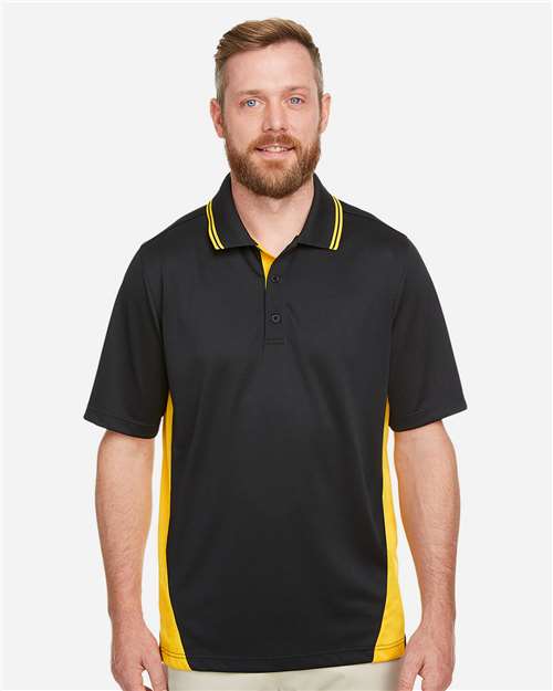 Harriton M386, Men's Flash Snag Protection Plus Il Colorblock Polo, Black/ Sunray Yellow