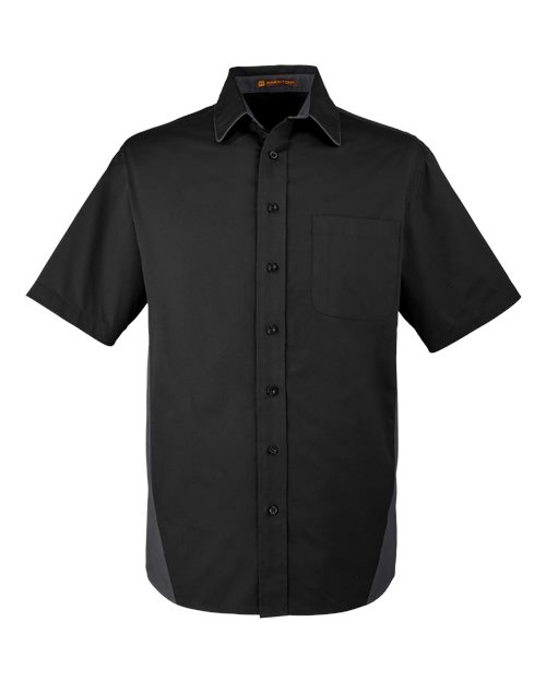 Harriton M586, Men's Flash Il Colorblock Shirt, Black/ Dark Charcoal