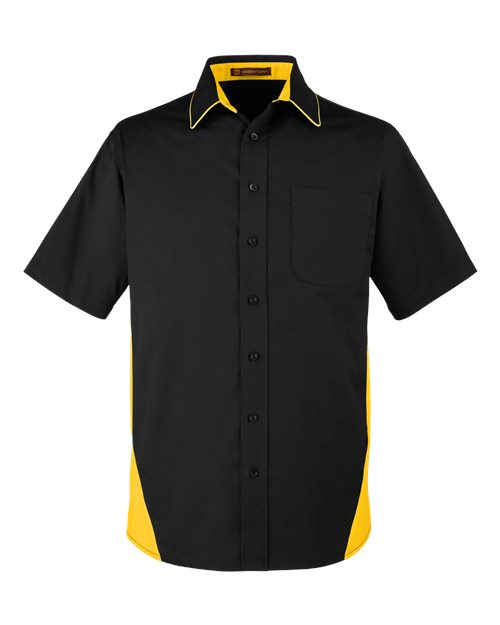 Harriton M586, Men's Flash Il Colorblock Shirt, Black/ Sunray Yellow