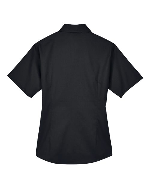 Harriton M500SW, Women's Easy Blend Short Sleeve Twill Dress Shirt With Stain-release, Black