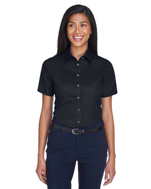 Women's Easy Blend™ Short Sleeve Twill Dress Shirt with Stain-Release - - 13895 Black 238B9 4-4.9 oz AB Exclusive Brands Back to School 2025 CA CA New ab Cotton Dress Shirts Harriton M500SW New AB Polyester S&S Deep Deals S&S Exclusive Brands Short Sleeves Stain Resistant Tops Womens Wovens Wovens & Dress Shirts Wrinkle Free