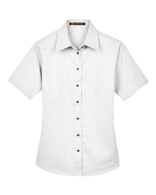 Harriton M500SW, Women's Easy Blend Short Sleeve Twill Dress Shirt With Stain-release, White