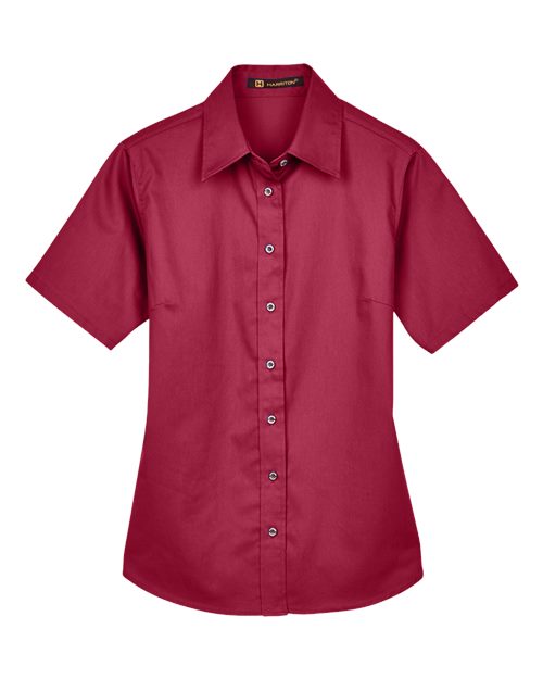 Harriton M500SW, Women's Easy Blend Short Sleeve Twill Dress Shirt With Stain-release, Wine