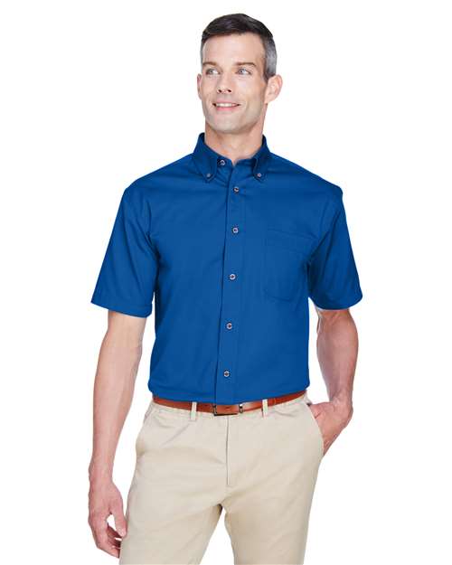 Men's Easy Blend™ Twill Dress Shirt with Stain-Release - - 13896 French Blue 237B9 4-4.9 oz AB Exclusive Brands Back to School 2025 CA CA New ab Cotton Dress Shirts Harriton M500S Mens & Unisex New AB Pockets Polyester S&S Deep Deals S&S Exclusive Brands Short Sleeves Stain Resistant Tops Wovens Wovens & Dress Shirts Wrinkle Free