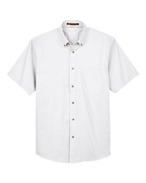 Harriton M500S, Men's Easy Blend Twill Dress Shirt With Stain-release, White