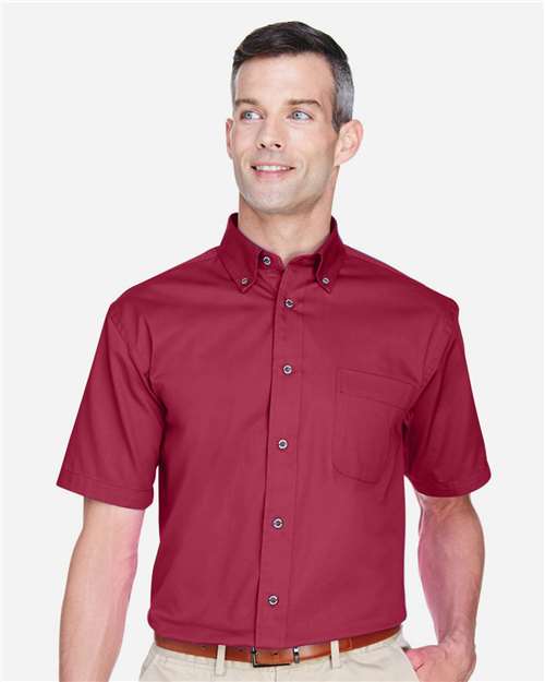 Harriton M500S, Men's Easy Blend Twill Dress Shirt With Stain-release, Wine