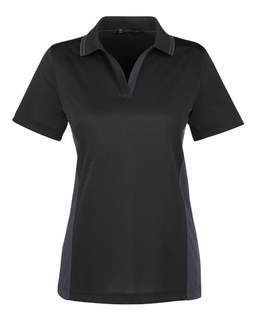Harriton M386W, Women's Flash Snag Protection Plus Il Colorblock Polo, Black/ Dark Charcoal