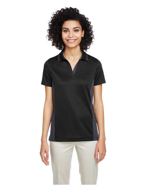 Women's Flash Snag Protection Plus IL Colorblock Polo - - 13909 Black Dark Charcoal 228B9 6-6.9 oz AB Exclusive Brands Antimicrobial CA New ab Harriton M386W Moisture-Management New AB Performance Polos Polos & Knits Polyester - 100% S&S Exclusive Brands Short Sleeves Snag Resistant Sport Shirts Sun/UV Protection Tops V-Neck Womens