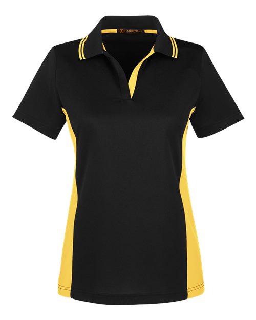 Harriton M386W, Women's Flash Snag Protection Plus Il Colorblock Polo, Black/ Sunray Yellow