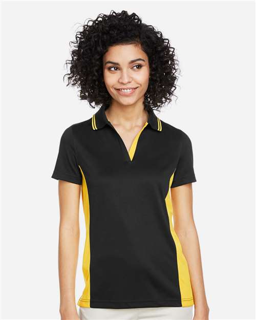 Harriton M386W, Women's Flash Snag Protection Plus Il Colorblock Polo, Black/ Sunray Yellow
