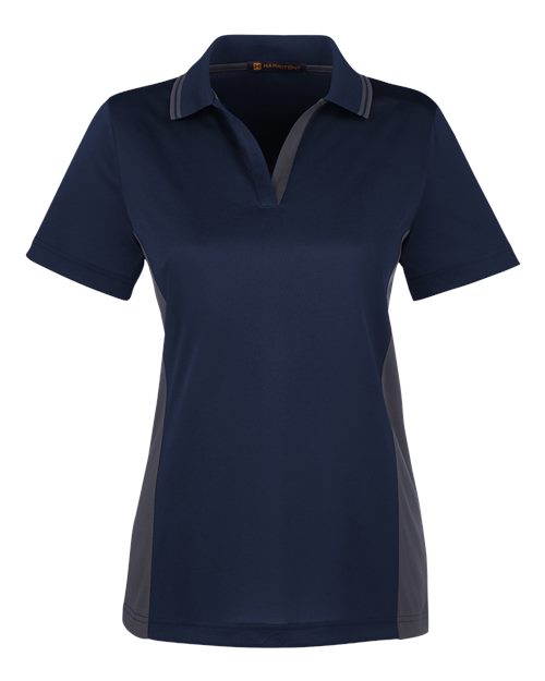 Harriton M386W, Women's Flash Snag Protection Plus Il Colorblock Polo, Dark Navy/ Dark Charcoal