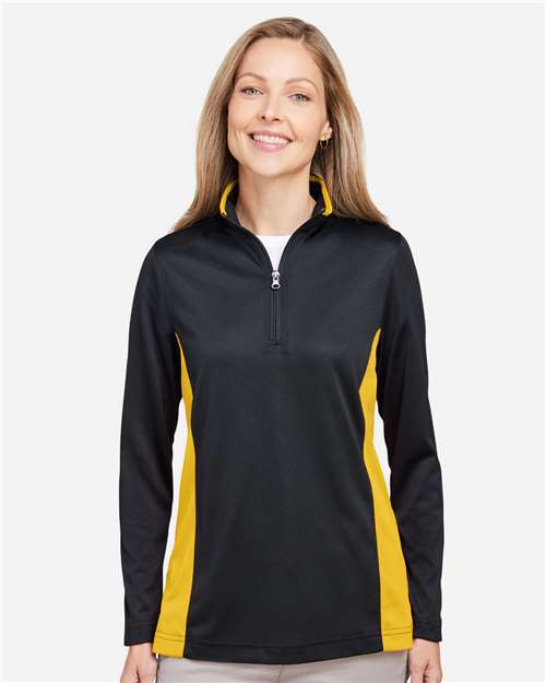 Harriton M786W, Women's Flash Snag Protection Plus Il Colorblock Quarter-zip Pullover, Black/ Sunray Yellow