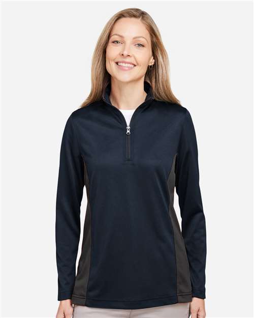 Harriton M786W, Women's Flash Snag Protection Plus Il Colorblock Quarter-zip Pullover, Dark Navy/ Dark Charcoal