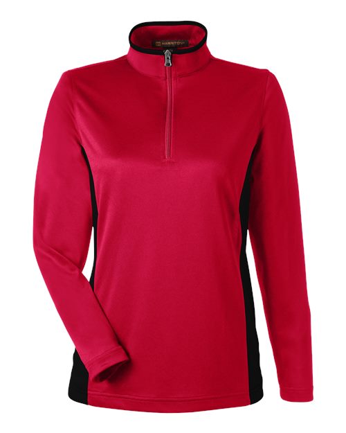 Harriton M786W, Women's Flash Snag Protection Plus Il Colorblock Quarter-zip Pullover, Red/ Black