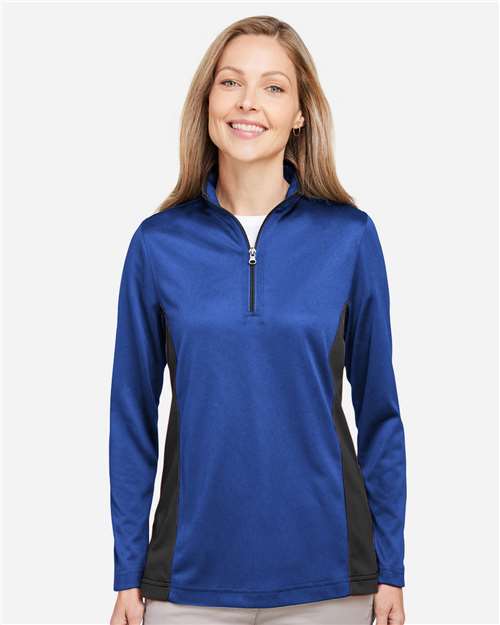 Harriton M786W, Women's Flash Snag Protection Plus Il Colorblock Quarter-zip Pullover, True Royal/ Black