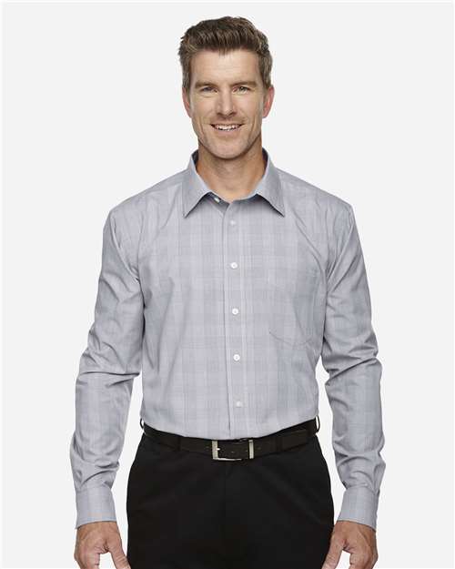 Devon & Jones DG520, Men's Crown Collection Glen Plaid Woven Dress Shirt, White/ Graphite/ Light Grey
