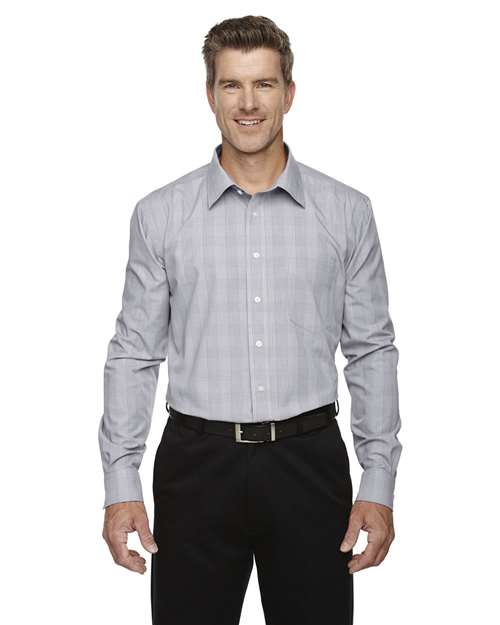 Men's Crown Collection® Glen Plaid Woven Dress Shirt - - 13913 White Graphite Grey Heather 3-3.9 oz 672B2 AB Exclusive Brands CA New ab Cotton Devon & Jones DG520 Dress Shirts Long Sleeves Mens & Unisex New AB Pockets Polyester S&S Exclusive Brands Stain Resistant Tops Wovens Wovens & Dress Shirts Wrinkle Free