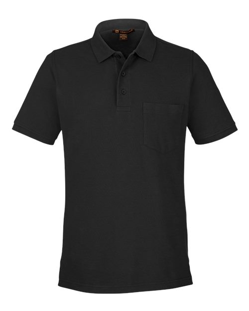 Harriton M205P, Men's Valiant Cotton Snag Protect Pocket Polo, Black