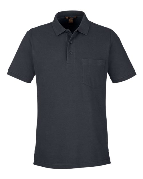 Harriton M205P, Men's Valiant Cotton Snag Protect Pocket Polo, Dark Charcoal